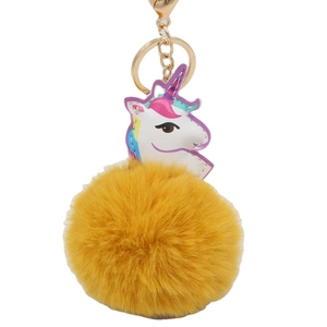 Süßer Einhorn-Plüsch-Schlüsselanhänger mit Kunstfell-Bommel und goldenem Karabiner