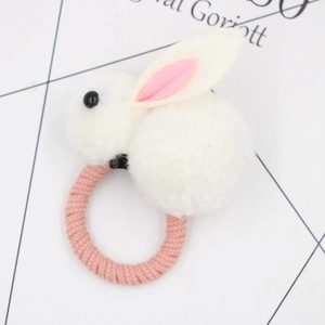Cute white plush bunny hair tie with pink felt ears and elastic band for kids