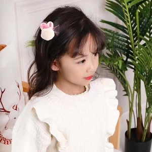 Élastique à cheveux lapin blanc en peluche pour fillettes avec oreilles roses et fourrure