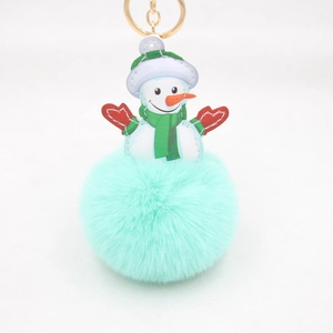 Christmas Snowman Faux Fur Pompom Keychain Cute PU Leather Snowman Bag Charm Pendant Festive Holiday Gift For Women