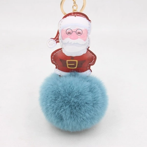 Dettaglio portachiavi Babbo Natale con pompon blu in pelliccia sintetica e anello