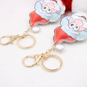 Santa Claus faux fur pompom keychain set with gold lobster clasp for bags and car keys
