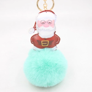 Portachiavi Babbo Natale in pelle PU con pompon in ecopelliccia verde menta per borse