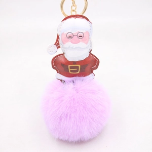 Portachiavi Babbo Natale in pelliccia rosa con chiusura dorata per borse donna