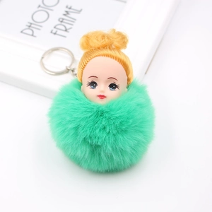 Porte-Clés Boule en Peluche Tête de Poupée Fausse Fourrure Pompon Charme de Sac de Voiture Accessoire pour Femmes Filles