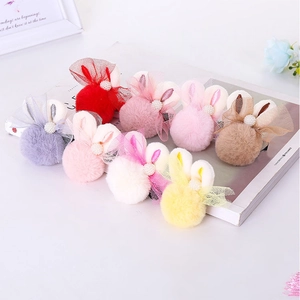 Accessoires Cheveux Oreille de Lapin Mignons Pompon Fausse Fourrure Nœud en Maille Künstliche Perle Pinces Élastiques pour Filles Enfants