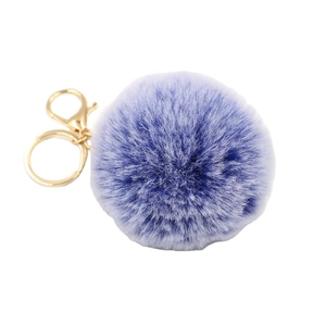 Plush faux fur gradient keychain with purple and blue colors and gold lobster clasp