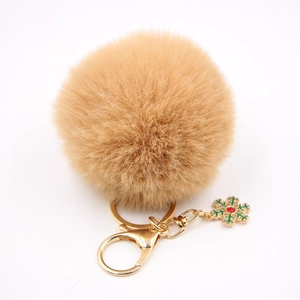 Porte-clés Pompon en Fourrure Synthétique de Noël Pendentif Flocon de Neige Alliage Fermoir Mousqueton Bijou de Sac Femme Cadeau