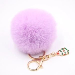 Porte-Clés Pompon en Fausse Fourrure Sapin de Noël Avec Pendentif en Émail Fermoir Mousqueton en Alliage Bijou de Sac Femme Noël