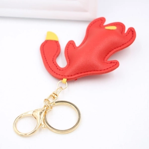 Creative red PU leather Peking duck key chain with golden metal ring for bags and car keys