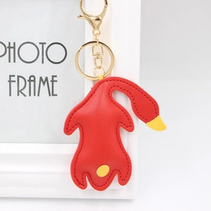 Creative roasted duck PU leather keychain pendant with golden metal lobster clasp