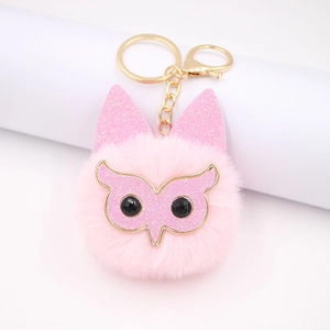 Schattige Uil Pluche Bal Sleutelhanger Glitter Oren Strass Ogen Imitatiebont Tas Charm Pompon Goudkleurig Cadeau Vrouwen