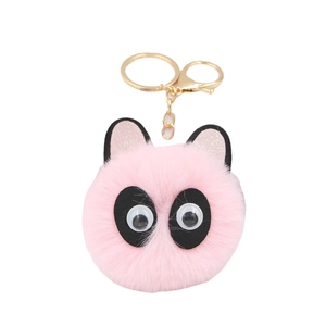 Cute pink plush monster keychain with glitter ears and eyes for women's bags