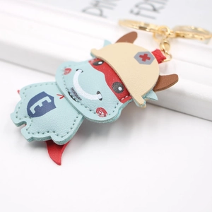 Luffy inspired superhero doctor leather keychain with blue cape and golden hook
