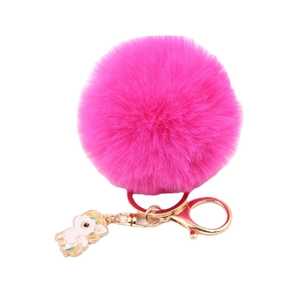 Porte-clés licorne en peluche rose avec fermoir doré et petit pendentif en émail coloré