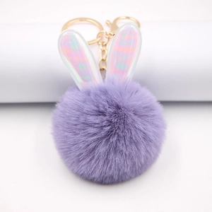 Simpatico Portachiavi Pom Pom in Peluche con Orecchie da Coniglio per Donna Ciondolo per Borsa in Pelliccia Sintetica Colorata