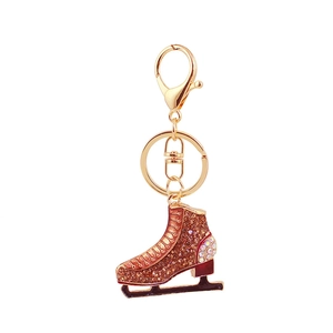 Sparkling crystal encrusted ice skate keychain with golden lobster clasp and ring