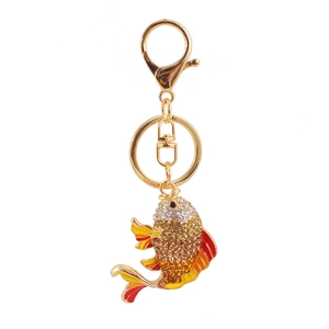 Goldener Koi-Fisch Schlüsselanhänger mit Strass und Emaille für Taschen und Schlüssel