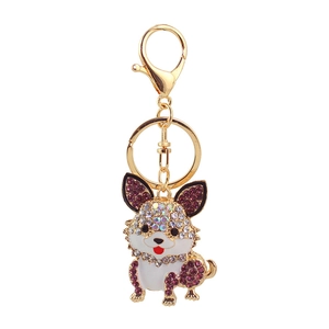 Portachiavi cane corgi con strass scintillanti in lega dorata per borsa da donna