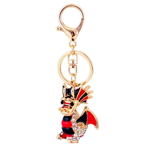 Porte-clés dragon doré créatif avec émail coloré et strass brillants étincelants