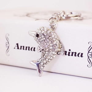 Sparkling Dolphin Rhinestone Keychain Zinc Alloy Animal Bag Charm Pendant With Lobster Clasp Silver Fashion Jewelry Accessories Gift