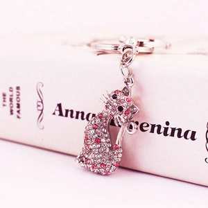 Adorabile Portachiavi a Forma di Gatto con Strass in Lega di Zinco Rosa Argento Ciondolo per Borsa Luccicante Regalo per Donna Ragazza