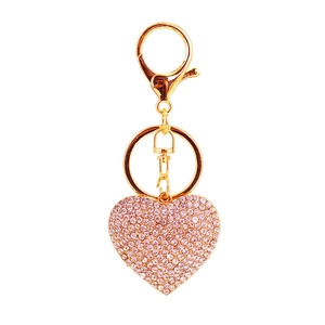Sparkling heart-shaped keychain with pink crystals and golden lobster clasp