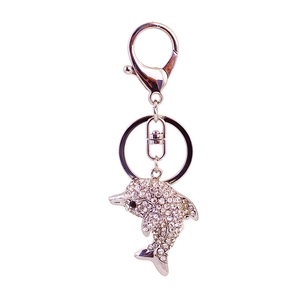 Sparkling crystal encrusted dolphin keychain with polished lobster clasp for handbags