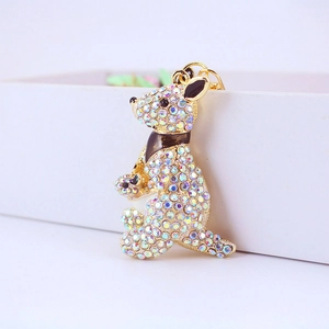 Porte-clés kangourou scintillant avec strass arc-en-ciel et base en alliage doré