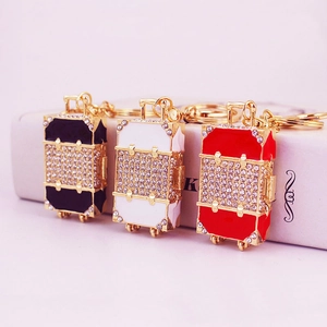 Rhinestone Suitcase Keychain Zinc Alloy Enamel Travel Box Bag Charm Cute Mini Luggage Key Ring Pendant Gift For Women