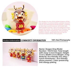 Macro detail of Chinese dragon keychain with sparkling rhinestones and colorful enamel finish