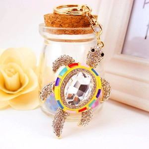 Sparkling crystal sea turtle keychain with colorful enamel and gold-plated lobster clasp