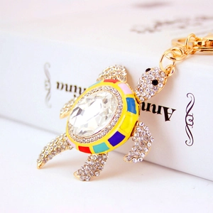 Cute Sea Turtle Keychain Rhinestone Enamel Tortoise Key Ring For Women Zinc Alloy Animal Bag Pendant Sparkling Accessory
