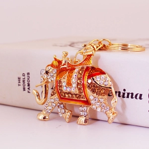 Sparkling rhinestone elephant keychain with colorful enamel and gold-plated metal finish