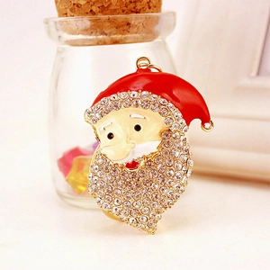 Portachiavi Babbo Natale scintillante con strass e smalto rosso su ciondolo in metallo oro