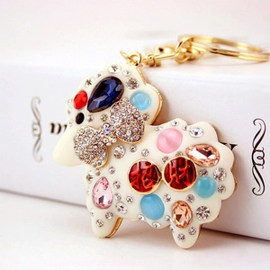 Creative sheep keychain with colorful rhinestones and gold lobster clasp for bags