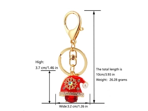 Spécification de taille détaillée pour le porte-clés chapeau de Noël avec strass rouges