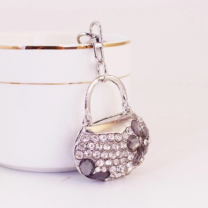 Creative handbag keychain with sparkling rhinestones and crystal flower design for bags