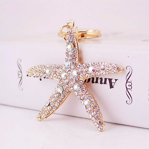 Creative Starfish Keychain Alloy Rhinestone Marine Animal Gold Plated Bag Pendant Charm Gift For Women Girls Jewelry