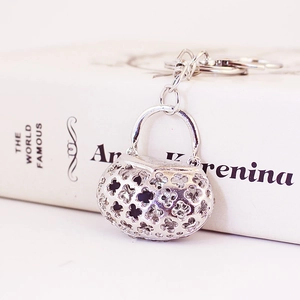 Silver hollow clover handbag keychain with crystal rhinestones for bag accessories