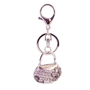 Sparkling rhinestone handbag keychain with floral crystal pattern and silver lobster clasp