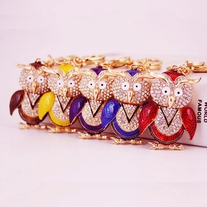 Cute Owl Keychain Alloy Rhinestone Enamel Animal Car Keyring Metal Charm For Bags Jewelry Accessory Women Men Gift