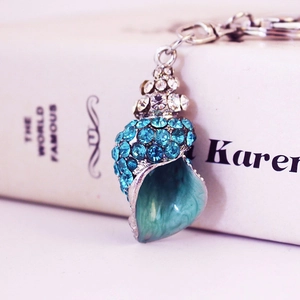 Creative Cute Conch Keychain Blue Rhinestone Enamel Shell Bag Pendant Marine Style Zinc Alloy Car Key Ring For Women Jewelry