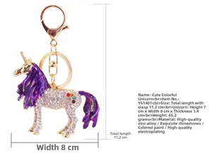 Detailed specs of the Pegasus keychain showing 11.2cm length and sparkling crystals