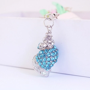 Creative conch keychain with blue rhinestones and silver metal for women handbag charm