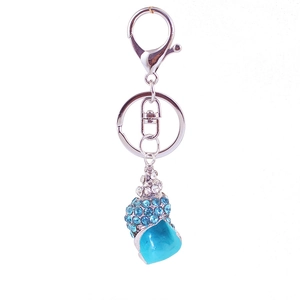 Creative ocean style rhinestone shell keychain with blue enamel and silver metal hook