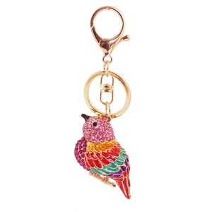 Porte-clés perroquet coloré avec strass brillants et finition en émail éclatant