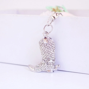 Porte-clés Créatif Botte de Cowboy Strass Exquis Chaussure en Cristal Pendentif de Sac en Alliage de Zinc Charme Brillant pour Femmes