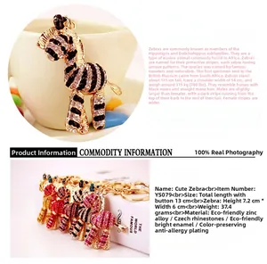 Dettaglio di un portachiavi zebra con cristalli luccicanti e dettagli colorati in smalto