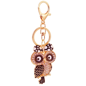 Porte-clés hibou mignon avec strass et placage doré pour sacs et clés de voiture